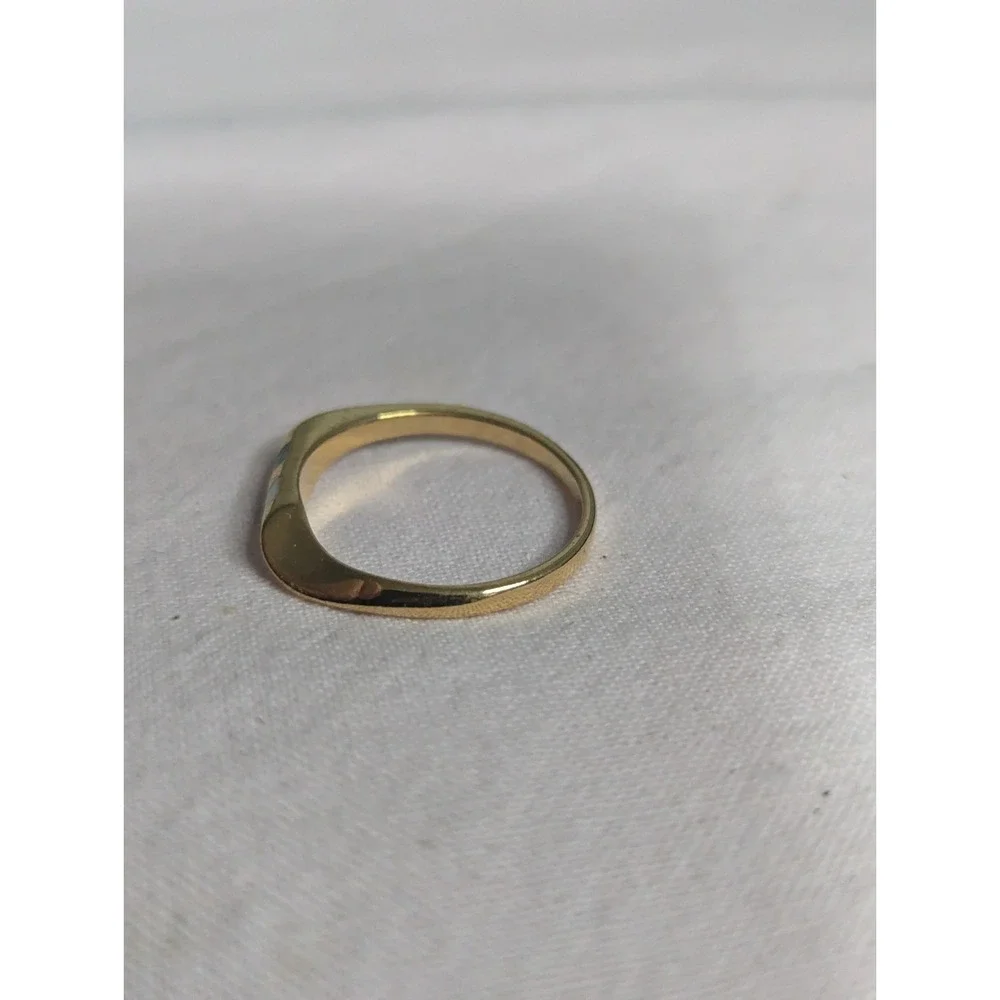 turquoise white inlay band Womens gold‎ ring size 5 unisex mens